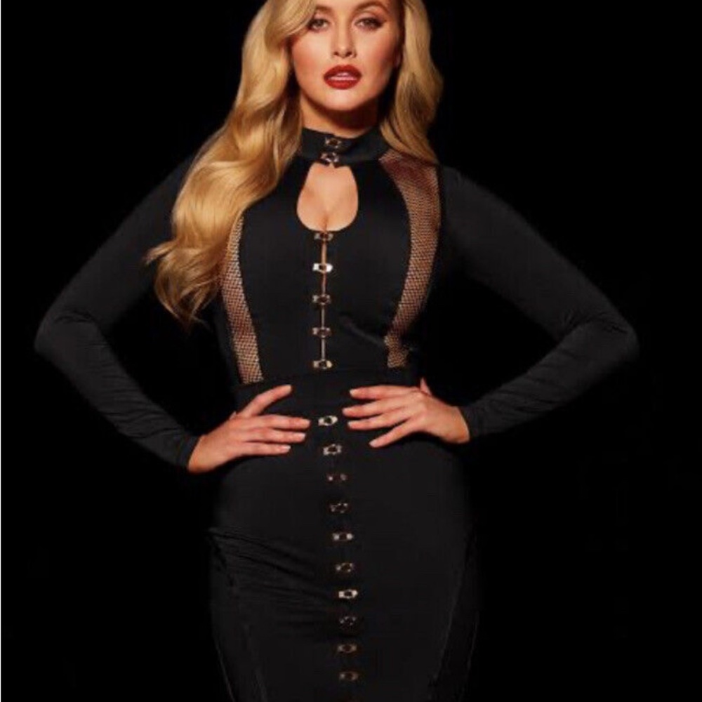 Honey Birdette 💋 Rare Tash Chic Black Long Sleeve with Gold Accents